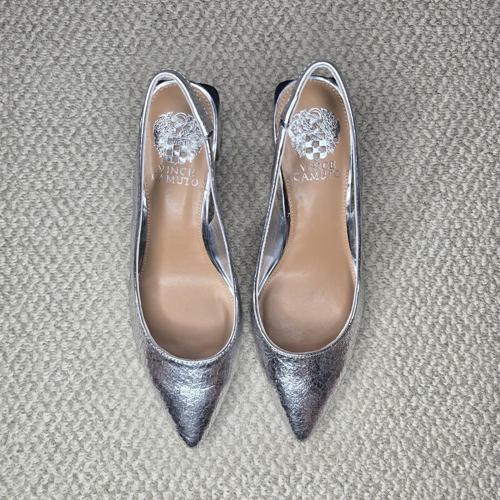Vince Camuto Metallic Silver Slingback Heels NWT 8.5